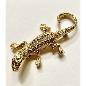 Erwin Pearl Lizard Gecko Salamander Lizard Rhinestone Vintage Pin Brooch